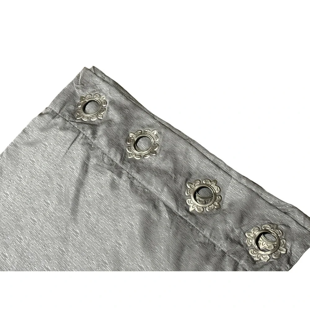 Single Metallic Curtain Drape Decorative Grommets Silver Gray Lined 1 Panel